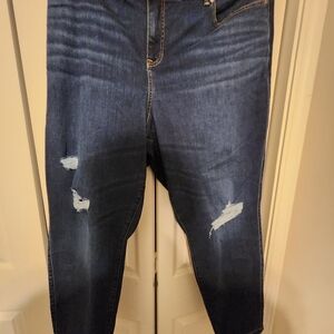 Torrid High Rise Dark Denim Jeggings Distressed